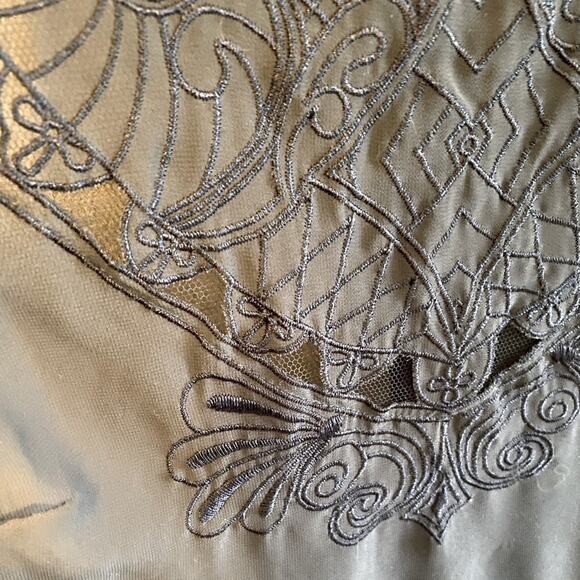 Kenar Navy Blue Sleeveless Sheer Round Neck Embroidered Blouse Size M - Picture 3 of 7